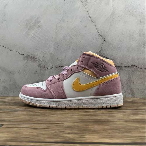 【340】[DC9517-600]-[AIR JORDAN 1 MID SE GS LIGHT ARCTIC PINK/UNIVERSITY GOLD/WHITE]-[WOMAN:35.5-40]