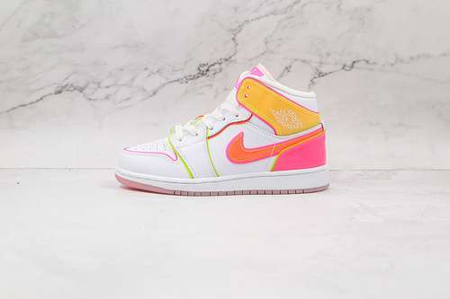 【340】[CV4611-100]-[AIR JORDAN 1 MID GS EDGE GLOW WHITE/HYPER CRIMSON/PINK BLAST]-[WOMAN:36-39]
