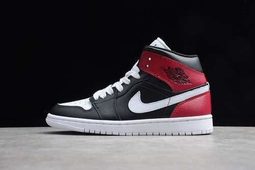 【340】[BQ6472-016]-[GZ AIR JORDAN 1 MID BLACK/WHITE/NOBLE RED]-[WOMAN:36-39]-[MAN:40-47]