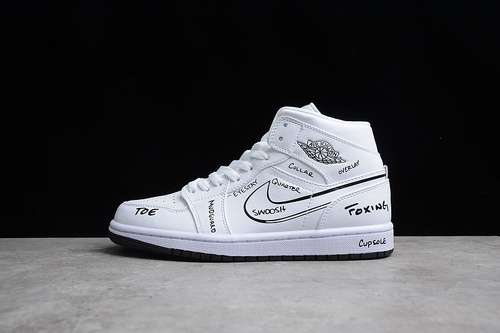 【340】[DQ1864-100]-[GZ AIR JORDAN 1 MID GS SCHEMATIC WHITE/WHITE/BLACK]-[WOMAN:36-39]-[MAN:40-46]