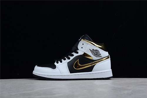 【340】[554724-190]-[AIR JORDAN 1 MID WHITE/BLACK-METALLIC GOLD]-[WOMAN:36-39]-[MAN:40-46]