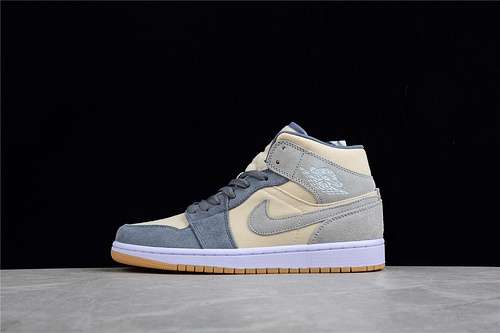 【340】[DN4346-100]-[AIR JORDAN 1 MID GS LIGHT GREY/RICE/WHITE]-[WOMAN:36-39]-[MAN:40-46]