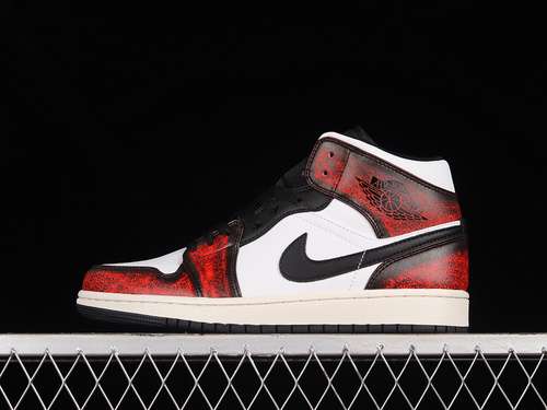 【320】[DV9565-006]-[AIR JORDAN 1 MID SE WEAR-AWAY BLACK/WHITE/SAIL/INFRARED 23]-[UNISEX:36-46]