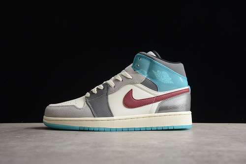 【320】[FFB1870-161]-[AIR JORDAN 1 MID SE SAIL/TEAM RED/GREY-BLUE]-[WOMAN:36-39]-[MAN:40-46]