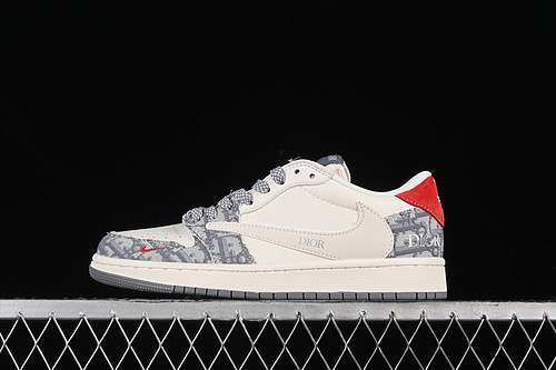 【360】[XY2688-113]-[TRAVIS SCOTT X FRAGMENT DESIGN X AIR JORDAN 1 LOW OG SP OFF WHITE/GREY/RED]