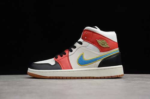 【340】[DC1426-100]-[AIR JORDAN 1 MID SAIL/RED/BLACK-BLUE-GOLD]-[WOMAN:36-39]-[MAN:40-46]