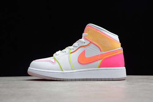 【390】[CV4611-100]-[AIR JORDAN 1 MID GS EDGE GLOW WHITE/HYPER CRIMSON/PINK BLAST]-[WOMAN:36-40]