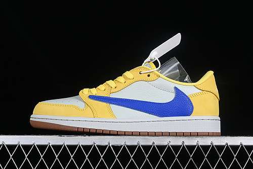 【340】[DZ4137-700]-[TRAVIS SCOTT AIR JORDAN 1 RETRO LOW CANARY/RACER BLUE/LIGHT SILVER/MEDIUM BROWN]