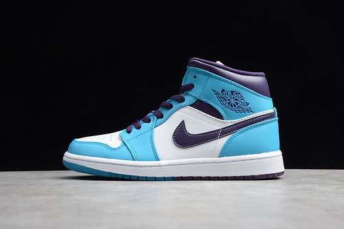 【340】[554724-415]-[GZ AIR JORDAN 1 MID HORNETS BLUE LAGOON/GRAND PURPLE-WHITE]