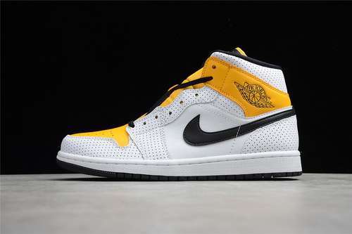 【340】[BQ6472-107]-[AIR JORDAN 1 MID PERFORATED WHITE/BLACK/UNIVERSITY GOLD]-[UNSIEX:35.5-44.5]