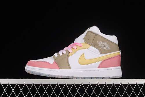 【340】[DJ0338-100]-[AIR JORDAN 1 MID SE GS PINK/WHITE/MOCHA/YELLOW]-[WOMAN:36-39]-[MAN:40-46]