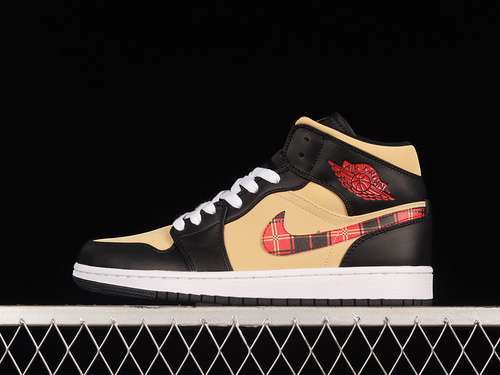 【320】[DZ5329-001]-[AIR JORDAN 1 MID SE TARTAN SWOOSH BLACK/SESAME/FIRE RED/MULTI-COLOR]-[36-46]