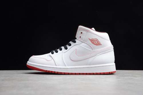 【340】[554724-103]-[GZ AIR JORDAN 1 MID WHITE/GYM RED-BLACK]-[WOMAN:36-39]-[MAN:40-47]