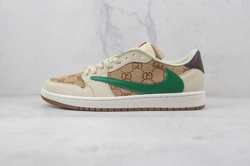 【320】[DM7866-661]-[FRAGMENT TRAVIS SCOTT AIR JORDAN 1 LOW GU*CCI BEIGE/GREEN/BROWN]-[UNISEX:36-46]