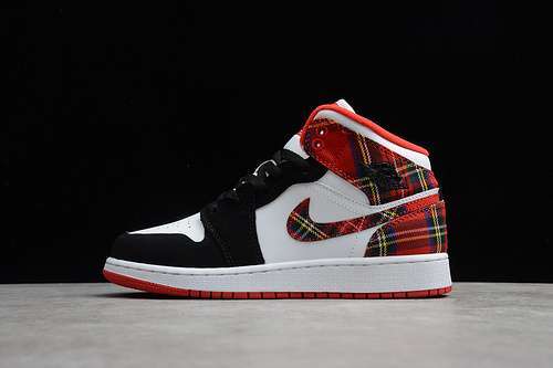【360】[554725-607]-[AIR JORDAN 1 MID GS PLAID WHITE/BLACK/RED]-[WOMAN:36-39]