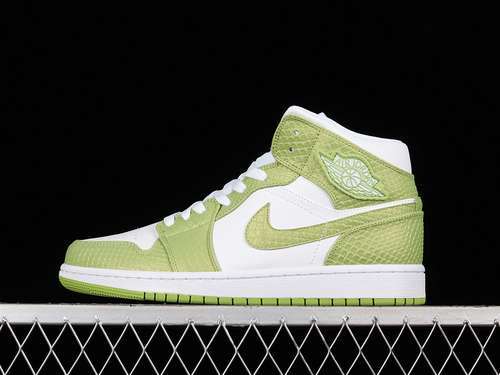 【320】[DV2959-113]-[AIR JORDAN 1 MID GREEN PYTHON WHITE/WHITE/VIVID GREEN]-[WOMAN:36-39]-[MAN:40-46]