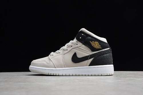 【340】[554725-023]-[GZ AIR JORDAN 1 MID GS LIGHT BONE/METALLIC GOLD-BLACK]-[UNISEX:36-47.5]