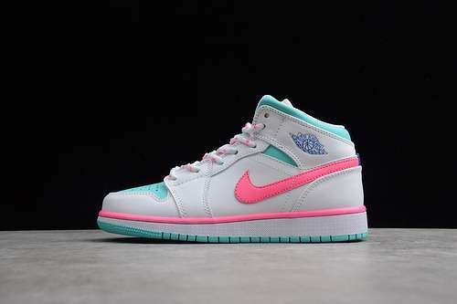 【340】[555112-102]-[AIR JORDAN 1 MID GS GREY/DIGITAL PINK/AURORA GREEN]-[WOMAN:36-40]
