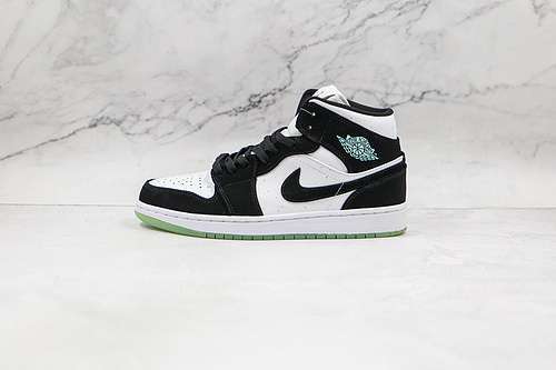 【340】[BQ6931-103]-[AIR JORDAN 1 MID SE GS GLOW IN THE DARK PANDA WHITE/BLACK-TEAL TINT]