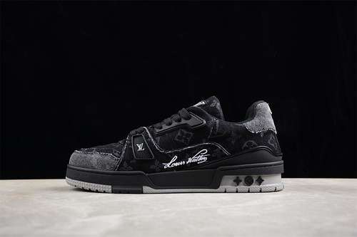 【630】[LOUIS VUITTON TRAINER SNEAKER LOW L*V BLACK/GREY]-[MAN:38-45]