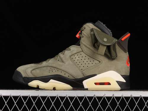 【650】[CN1084-200]-[TRAVIS SCOTT X AIR JORDAN 6 RETRO MEDIUM OLIVE/BLACK-SAIL-UNIVERSITY RED]