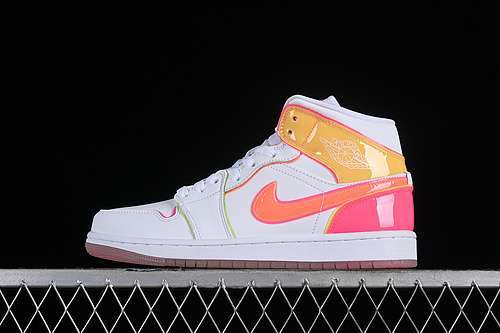 【300】[CV4611-100]-[AIR JORDAN 1 MID WHITE/HYPER CRIMSON/PINK BLAST]-[WOMAN:36-39]-[MAN:40-46]