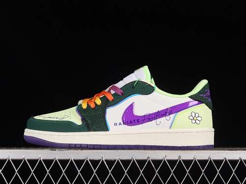 【300】[FD9665-351]-[AIR JORDAN 1 LOW OG DOERNBECHER 2023 GORGE GREEN/COURT PURPLE/WHITE/BARELY VOLT]