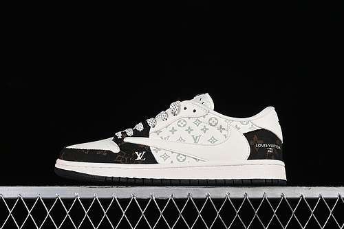 【360】[SJ2068-103]-[TRAVIS SCOTT X FRAGMENT DESIGN X AIR JORDAN 1 LOW OG SP BLACK/WHITE/GREY/GOLD]
