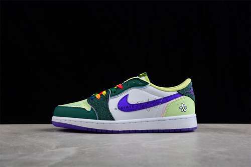 【420】[FD9665-351]-[AIR JORDAN 1 LOW OG DOERNBECHER GORGE GREEN/COURT PURPLE/WHITE/BARELY VOLT/SAIL]