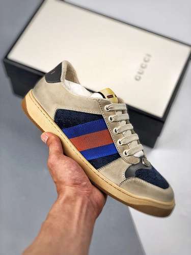 【480】[GU*CCI DISTRESSED SCREENER SNEAKER BEIGE/BLUE/BROWN]-[WOMAN:35-39]-[MAN:40-44]