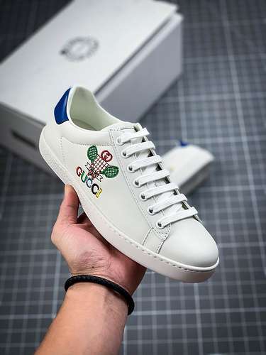 【520】[GU*CCI ACE EMBROIDERED LOW-TOP SNEAKER WHITE/NAVY BLUE/RED-GOLD]-[UNISEX SIZE:35-45]