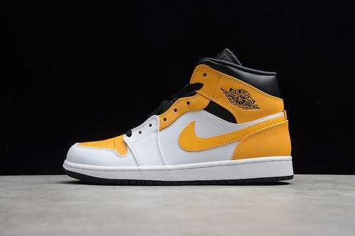 【340】[554724-170]-[CJ AIR JORDAN 1 MID WHITE/UNIVERSITY GOLD-BLACK]-[MAN:40-46]
