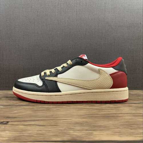 【400】[DM7866-140]-[FRAGMENT DESIGN X TRAVIS SCOTT X AIR JORDAN 1 RETRO LOW BEIGE/BLACK/RED]