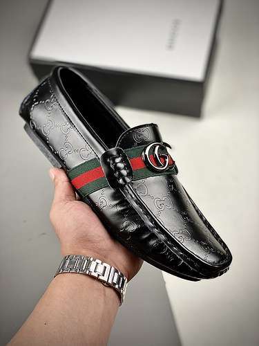 【310】[GU*CCI LEATHER SHOES BLACK/GREEN/RED]-[MAN:38-44]
