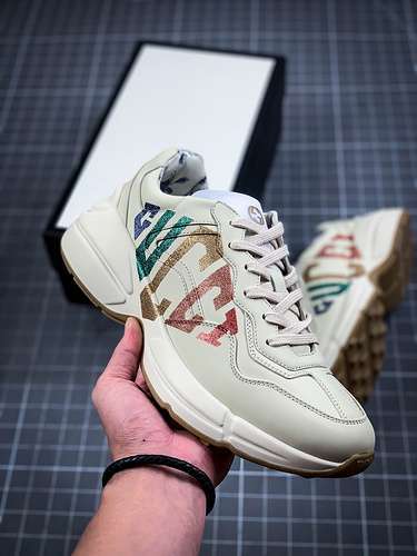 【650】[GU*CCI RHYTON VINTAGE TRAINER SNEAKER BEIGE/MULTI-COLOR]-[WOMAN:35-39]-[MAN:40-45]