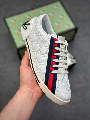【420】[GU*CCI SHOES WHITE/NAVY BLUE/RED]-[MAN:38-45]