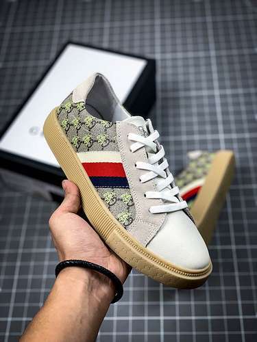 【360】[GU*CCI ACE EMBROIDERED LOW-TOP SNEAKER WHITE/GREY/RED]-[MAN:38-44]