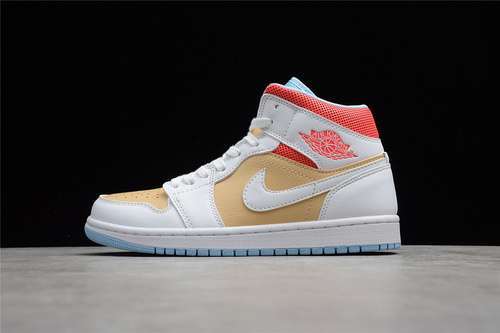 【340】[CZ0774-200]-[GZ AIR JORDAN 1 MID SE SESAME/WHITE/FLASH CRIMSON/PSYCHIC BLUE]-[UNISEX:36-47]