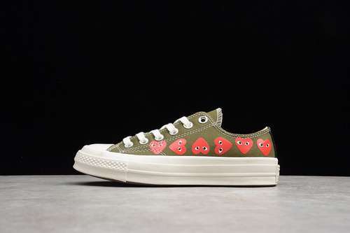 [162976C]-[CHUCK TAYLOR ALL-STAR 70S X CDG LOW MULTI HEARTS GREEN/RED-EGRET]