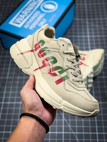 【370】[GU*CCI RHYTON VINTAGE TRAINER SNEAKER BEIGE/GREEN/RED]-[WOMAN:35-39]-[MAN:40-45]