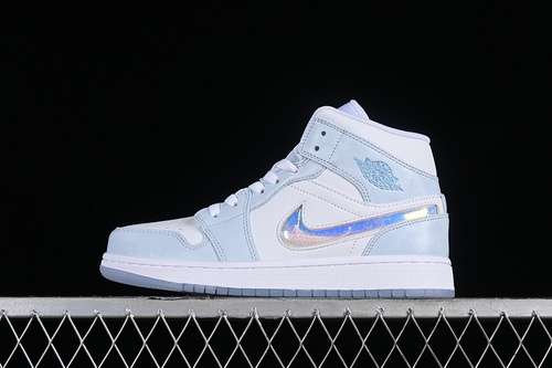 【300】[FQ9117-400]-[AIR JORDAN 1 MID SE GS GLITTER SWOOSH BLUE TINT/SUMMIT WHITE/WHITE/ICE BLUE]