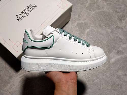 【480】[ALE*XANDER MCQUEEN SOLE LEATHER SNEAKERS WHITE/WHITE/GREEN]-[WOMAN:35-39]-[MAN:40-44]