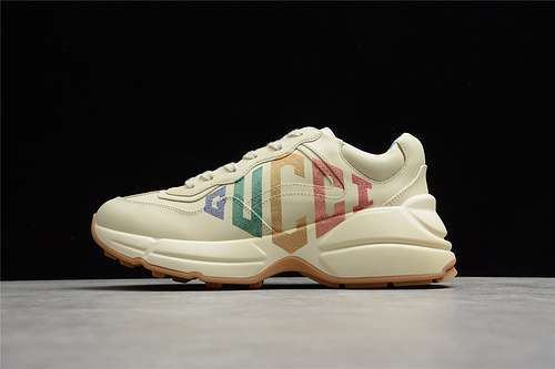 【700】[GU*CCI RHYTON VINTAGE TRAINER SNEAKERS BEIGE/BEIGE/MULTI-COLOR]-[UNISEX:35-44]