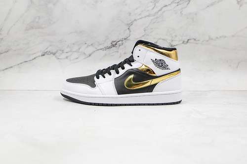 【340】[554724-190]-[AIR JORDAN 1 MID WHITE/BLACK/GOLD]-[WOMAN:36-39]-[MAN:40-46]