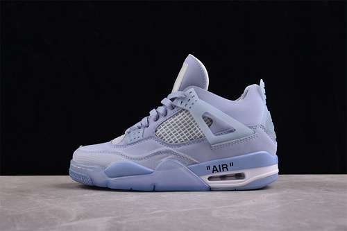 【340】[CV9388-102]-[OFF-WHITE AIR JORDAN AJ4 RETRO CREAM SAIL OW BLUE/GREY]-[UNISEX:36-47.5]