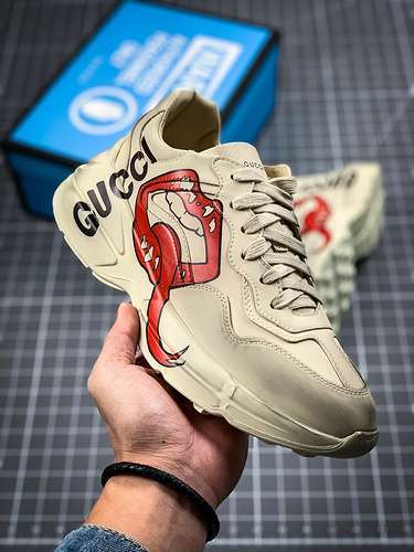 【370】[GU*CCI RHYTON VINTAGE TRAINER SNEAKER LIGHT KHAKI/RED/BLACK]-[WOMAN:35-39]-[MAN:40-45]