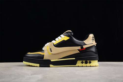【680】[LOUIS VUITTON TRAINER SNEAKER LOW LV WHITE/BLACK/YELLOW]-[WOMAN:35-39]-[MAN:40-45]