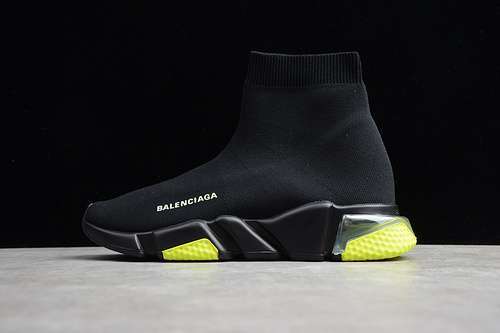 【360】[BA-LEN-CIAGA SPEED STRETCH-KNIT MID SNEAKERS BLACK/YELLOW]-[WOMAN:36-39]-[MAN:40-46]