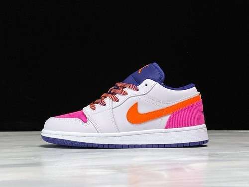 【300】[554723-502]-[AIR JORDAN 1 LOW GS PINK CORDUROY WHITE/NAVY/PINK/ORANGE]-[WOMAN:36-40]