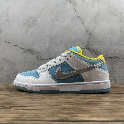 【440】[DH7687-400]-[FTC X SB DUNK LOW WHITE/LAGOON PULSE-METALLIC SILVER-SPEED YELLOW]-[UNISEX:36-46]